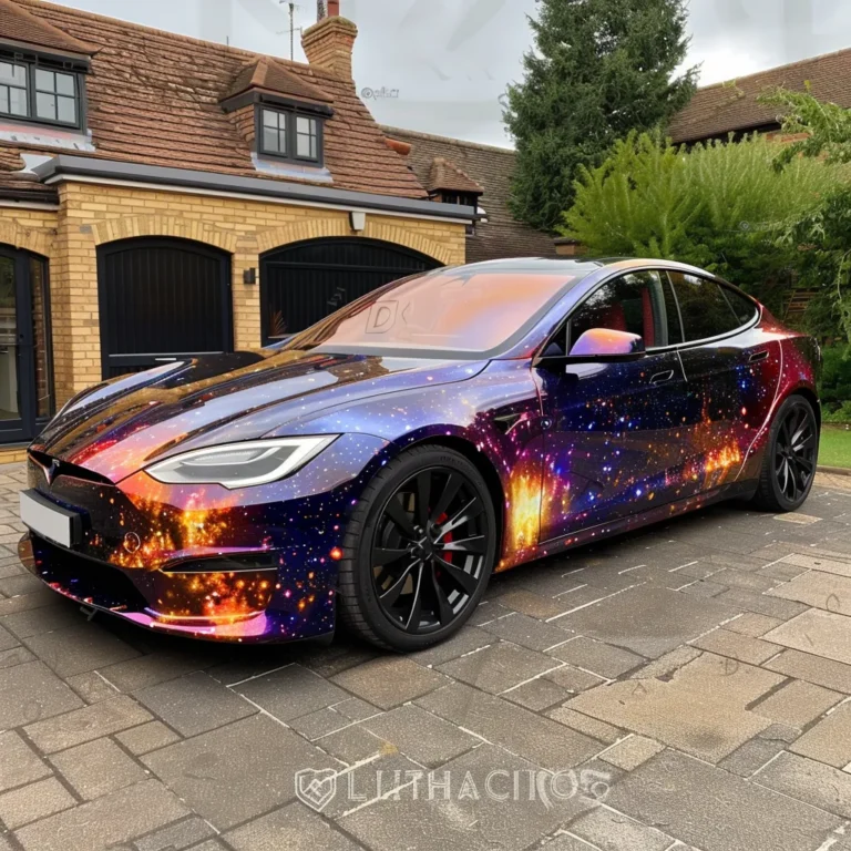 Car Wrap Tesla Model S Digital Printing, Bright Galaxy Print from the cosmos